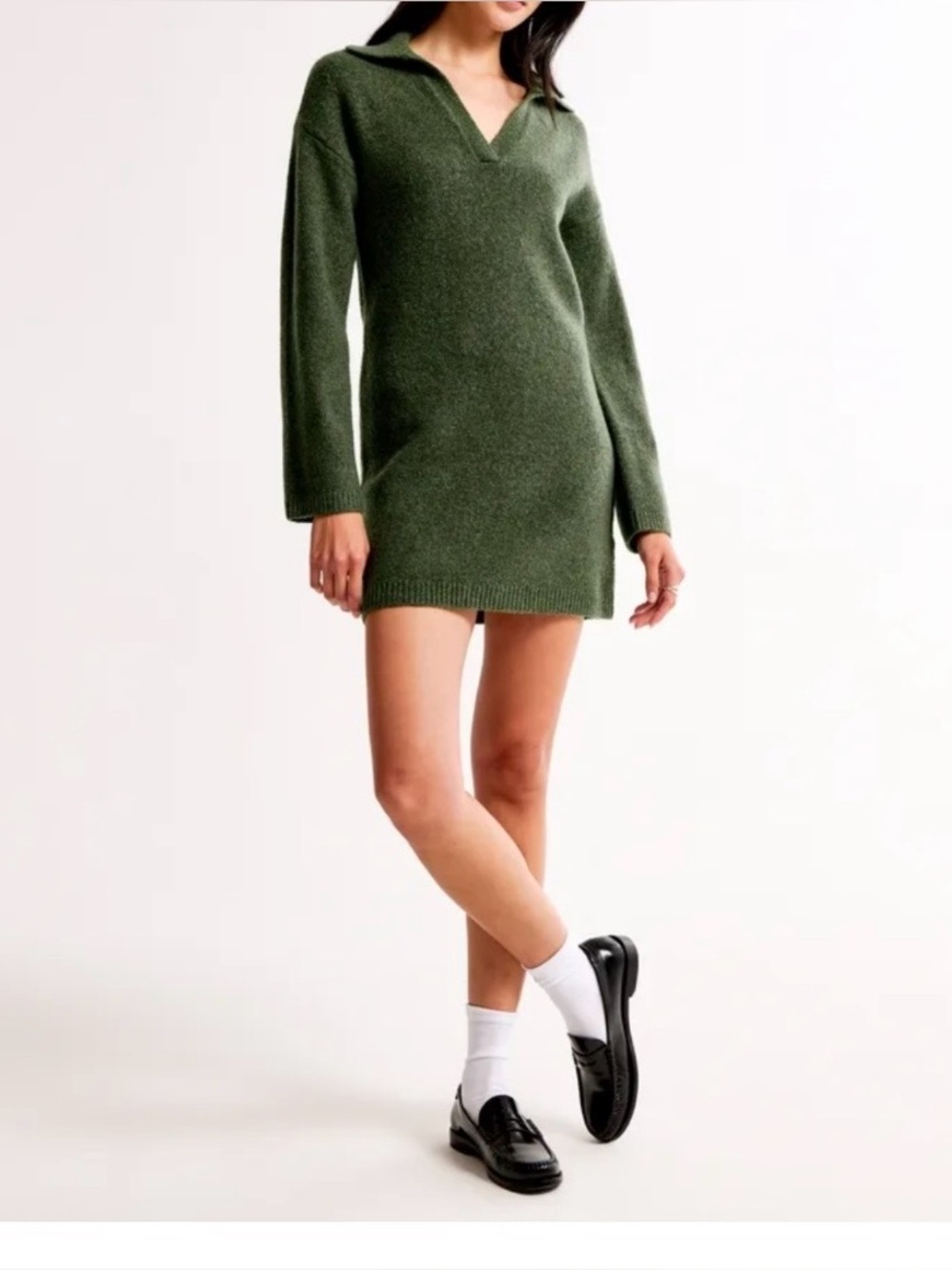 Abercrombie green collared preppy sweater dress